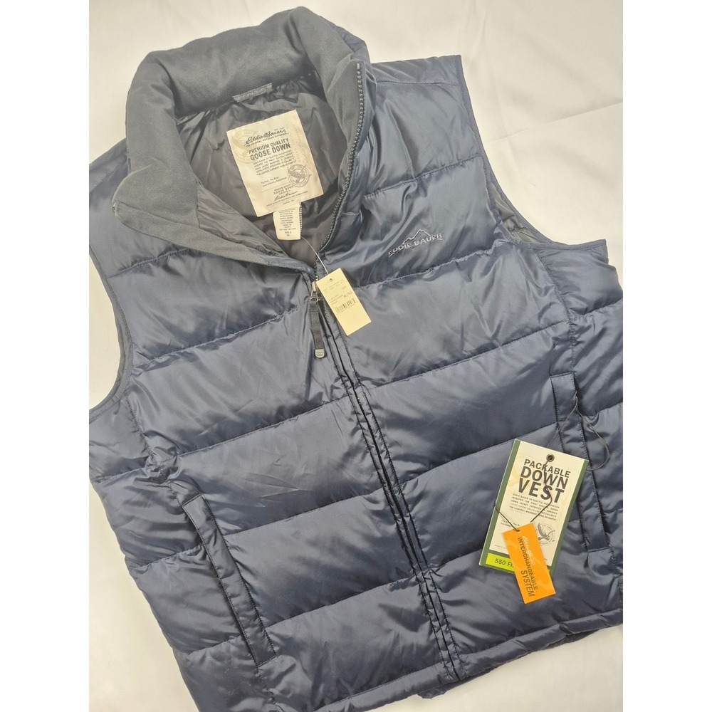 Eddie Bauer XL‎ Tall Men's Down Vest 550 Fill Packable Puffer Blue Zip